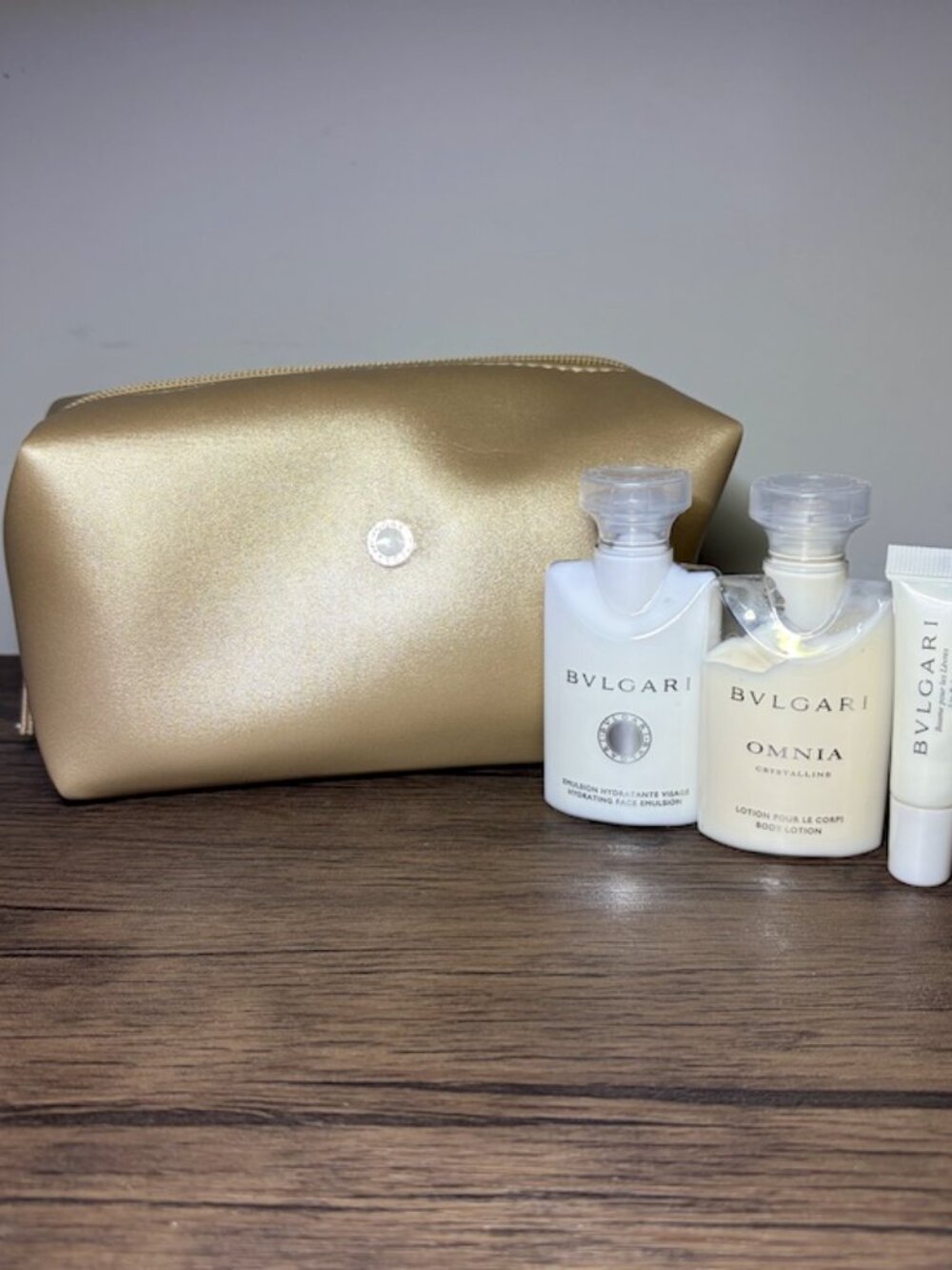 Bvlgari x Emirates Amenity kit Light Gold soft PU faux leather bag